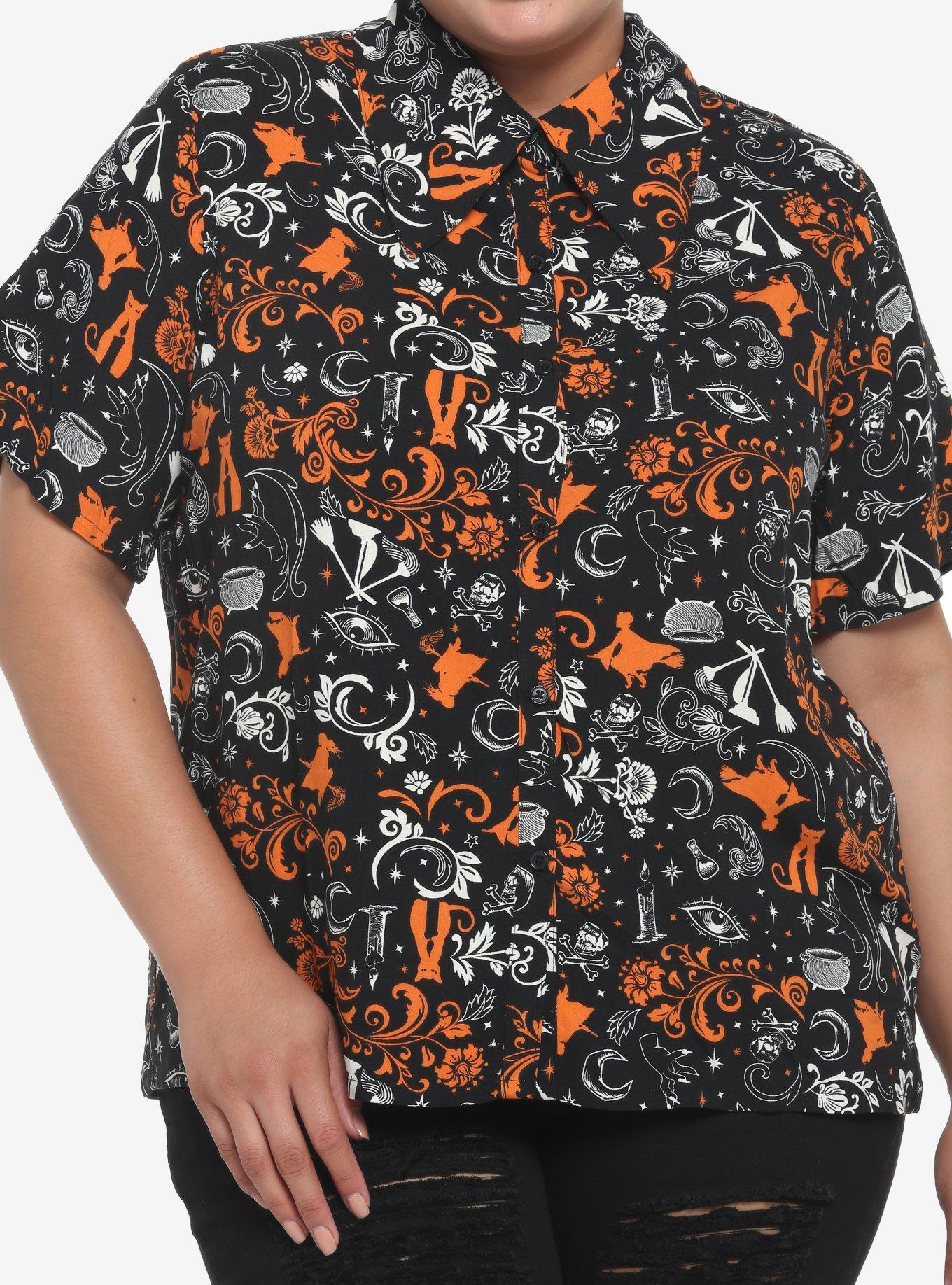 Her Universe Disney Hocus Pocus Filigree Icons Girls Woven Button-Up Plus Size, MULTI, hi-res