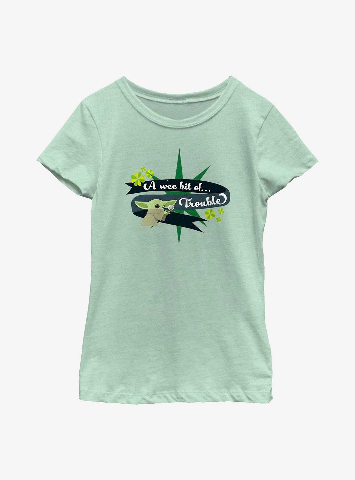 Star Wars The Mandalorian Yoda Star Trouble Youth Girls T-Shirt, MINT, hi-res