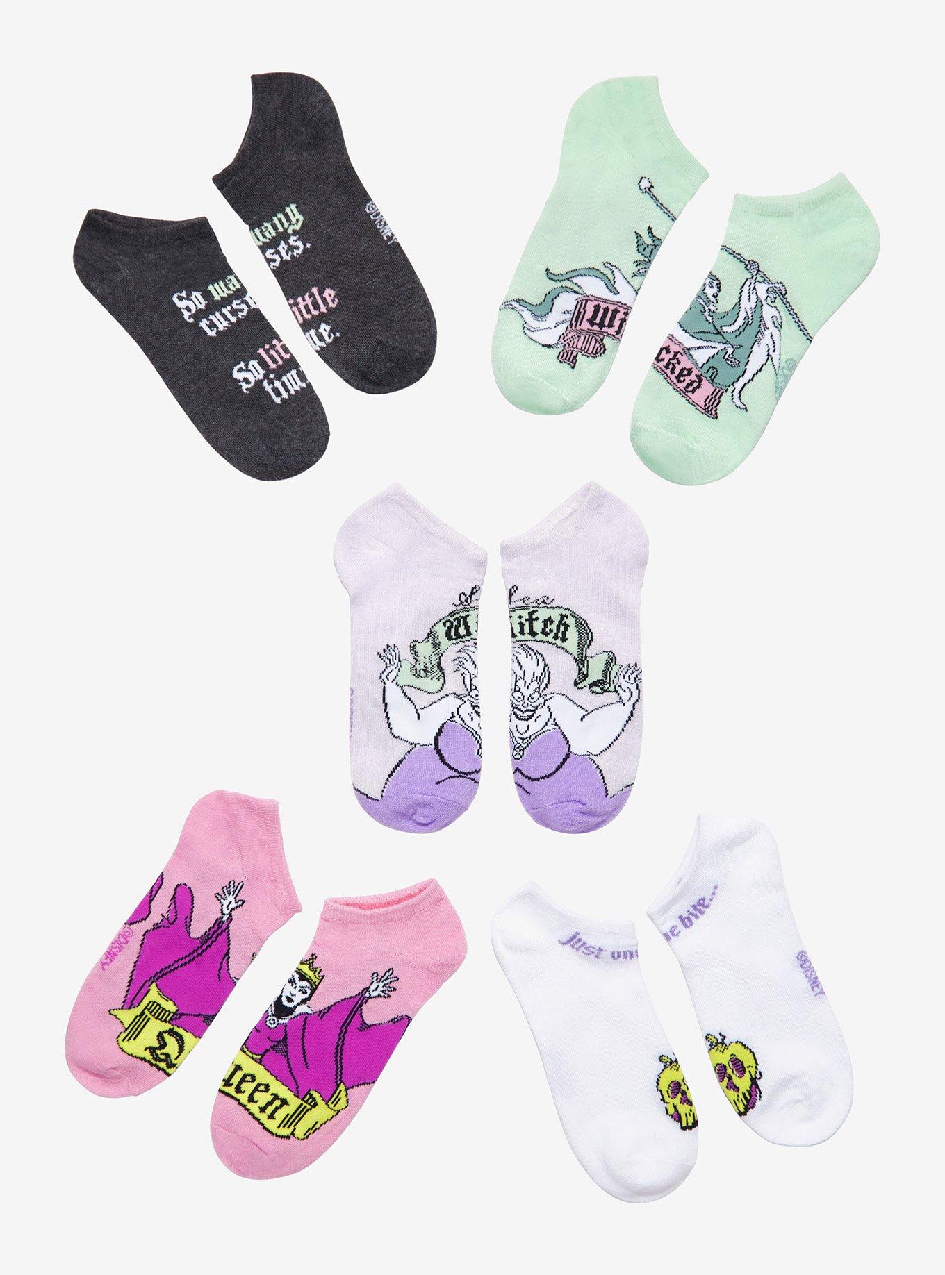 Disney Villains Scroll Quotes No-Show Socks 5 Pair, , hi-res
