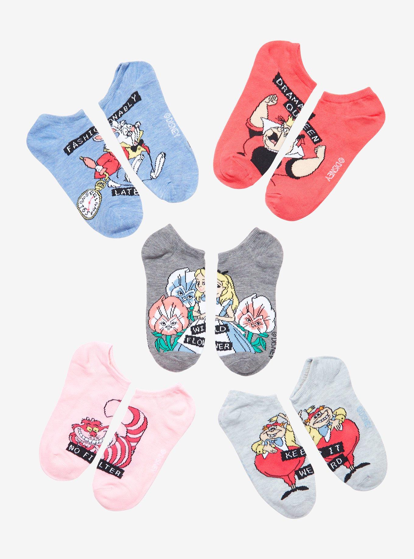 Disney Alice In Wonderland Quotes No-Show Socks 5 Pair, , hi-res