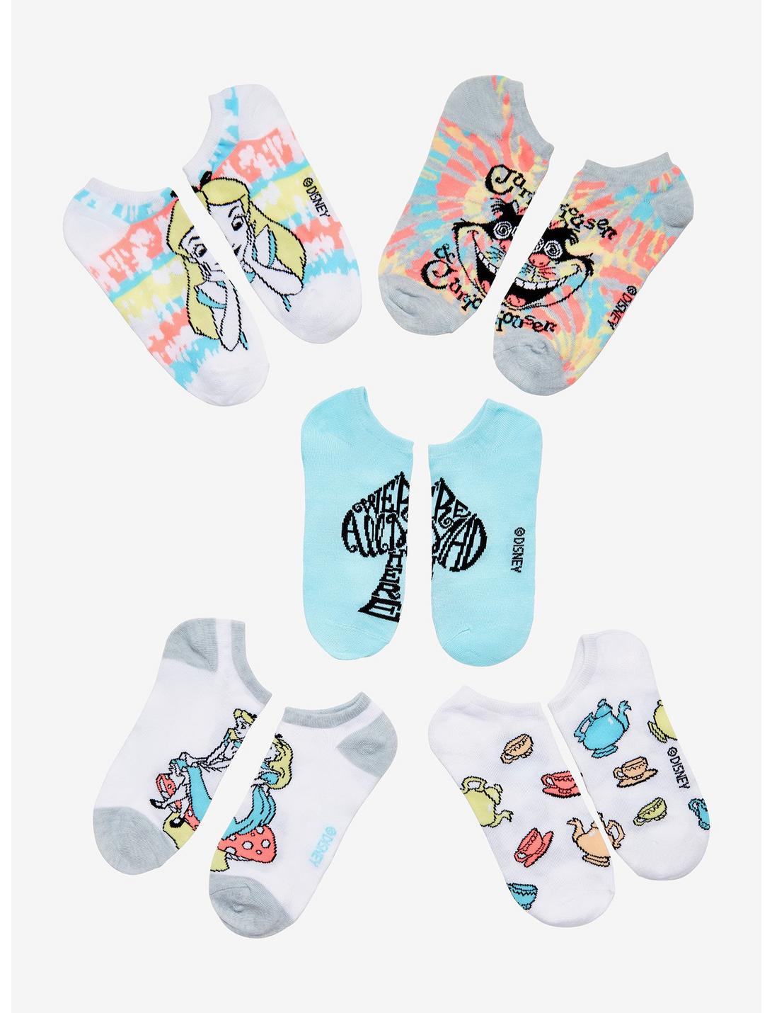 Disney Alice In Wonderland Tie-Dye No-Show Socks 5 Pair, , hi-res