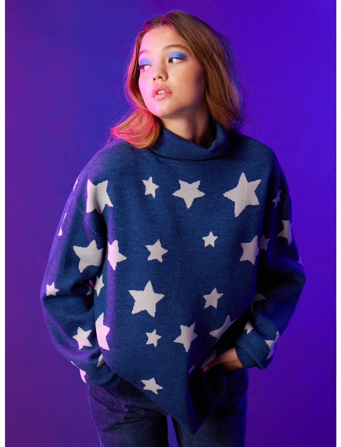 Coraline Star Oversized Turtleneck Sweater, STARS - WHITE, hi-res