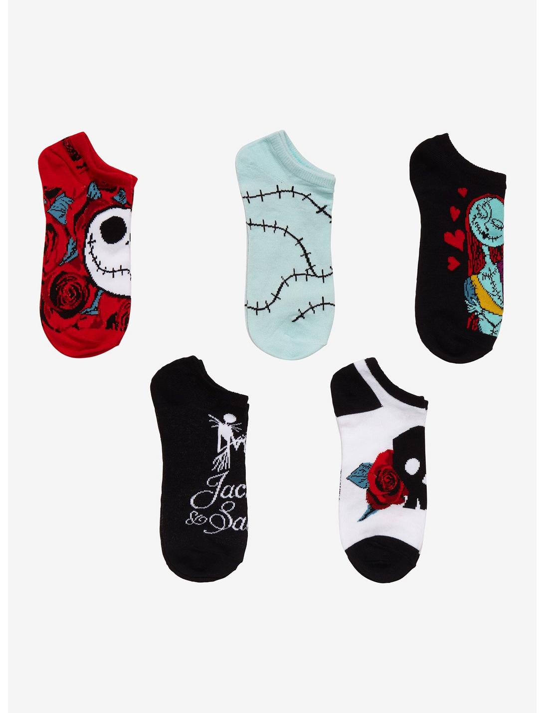 The Nightmare Before Christmas Jack & Sally Roses No-Show Socks 5 Pair, , hi-res