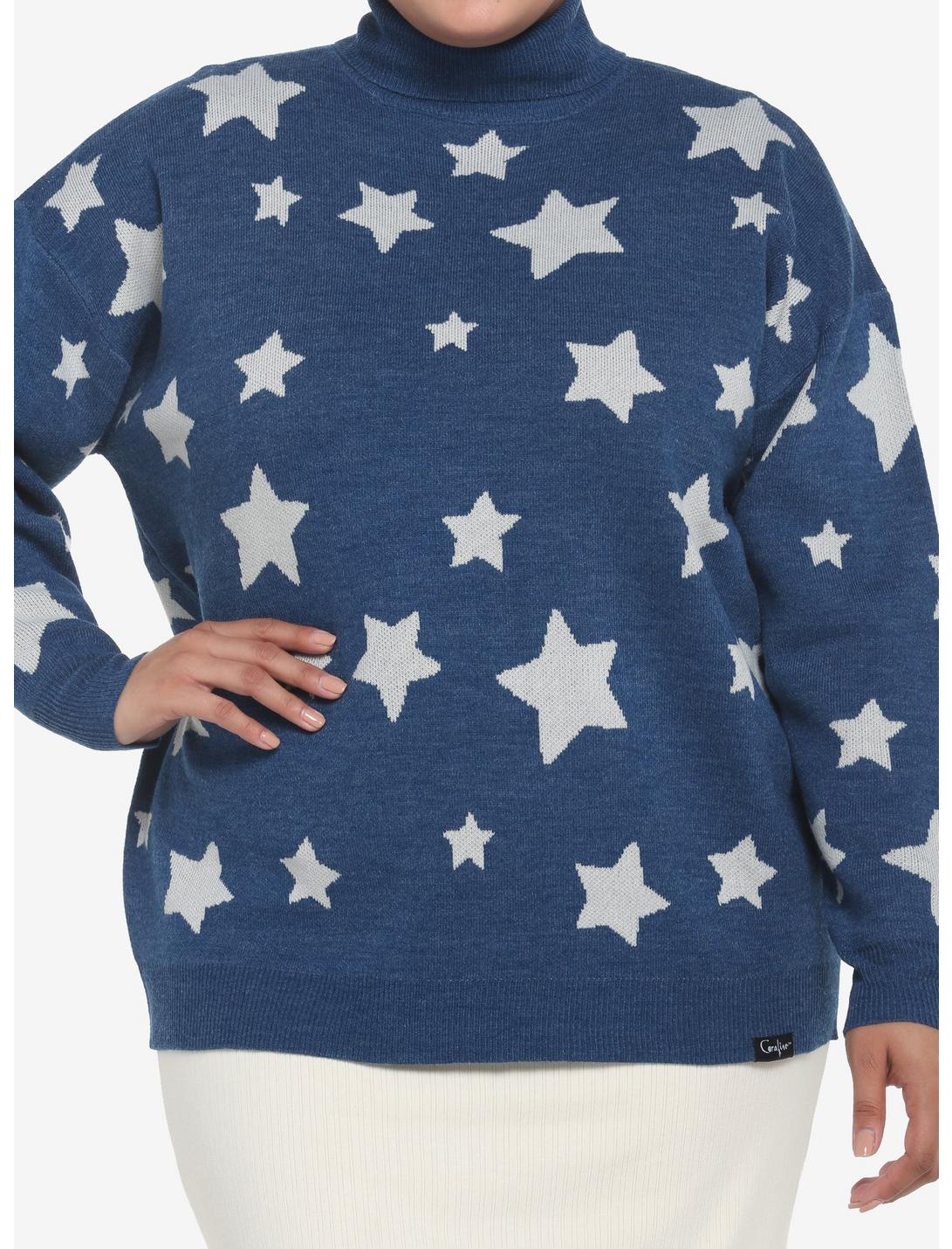 Coraline Star Oversized Turtleneck Sweater Plus Size, STARS - WHITE, hi-res