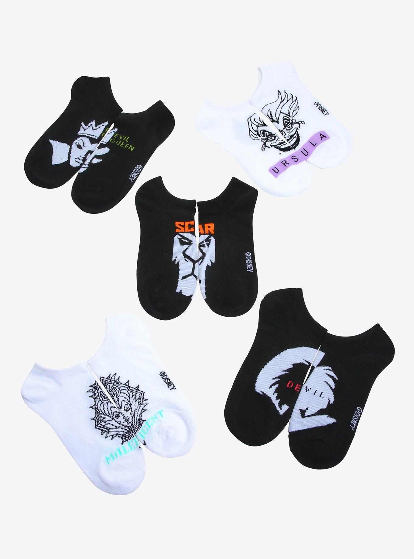 Disney Villains Portraits No-Show Socks 5 Pair, , hi-res