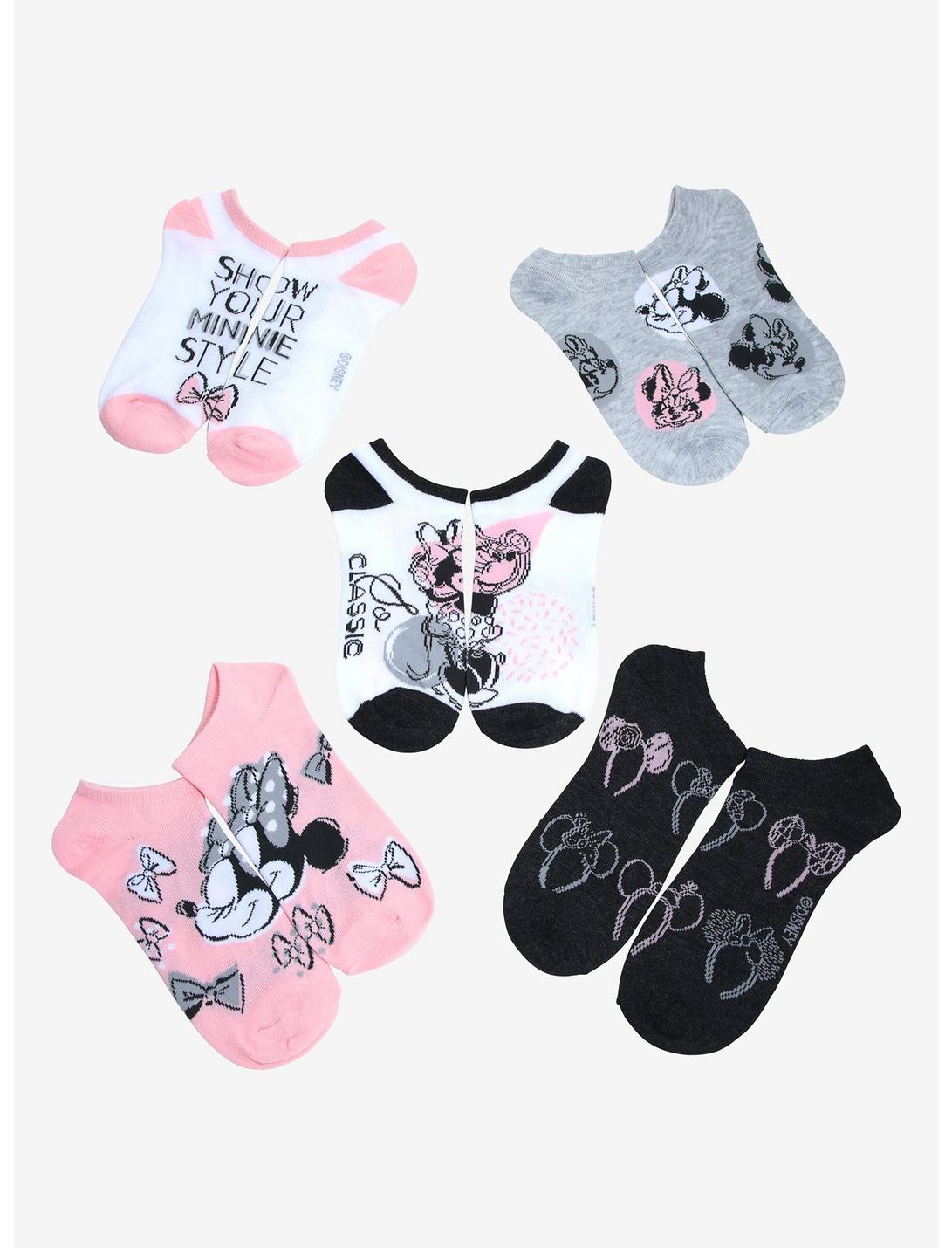 Disney Minnie Mouse Sketch No-Show Socks 5 Pair, , hi-res