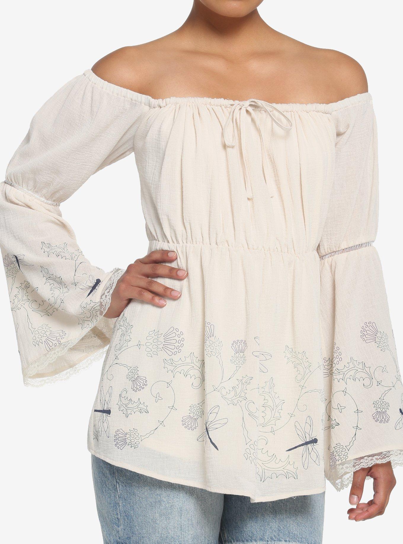 Her Universe Outlander Dragonflies Off-The-Shoulder Top, SILVER BIRCH, hi-res