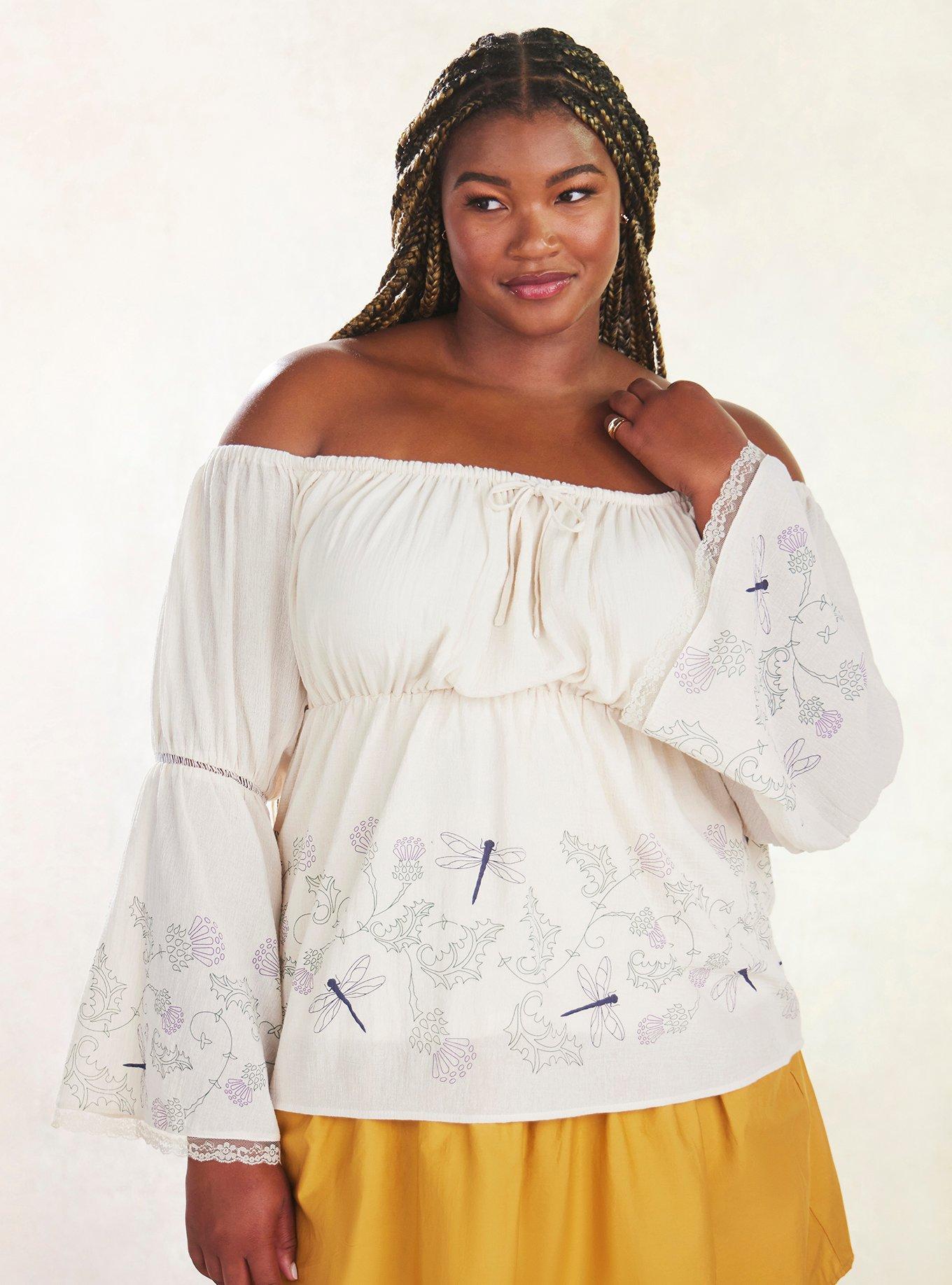 Her Universe Outlander Dragonflies Off-The-Shoulder Top Plus Size, SILVER BIRCH, hi-res