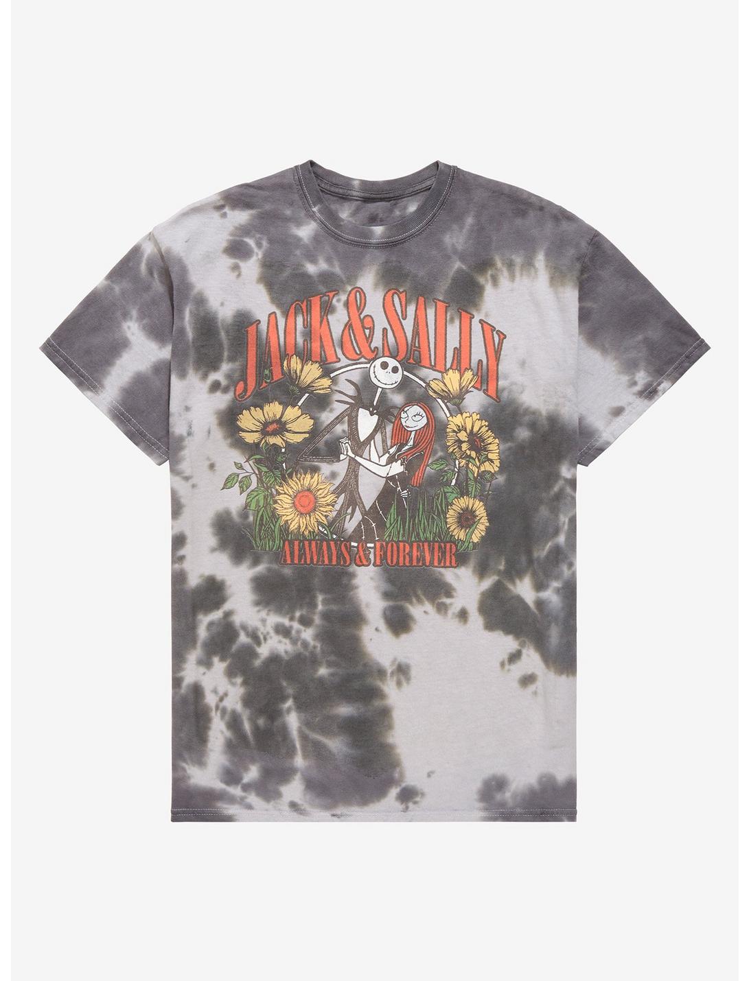Disney The Nightmare Before Christmas Jack & Sally Always & Forever Tie-Dye T-Shirt - BoxLunch Exclusive, TIE DYE - GREY, hi-res