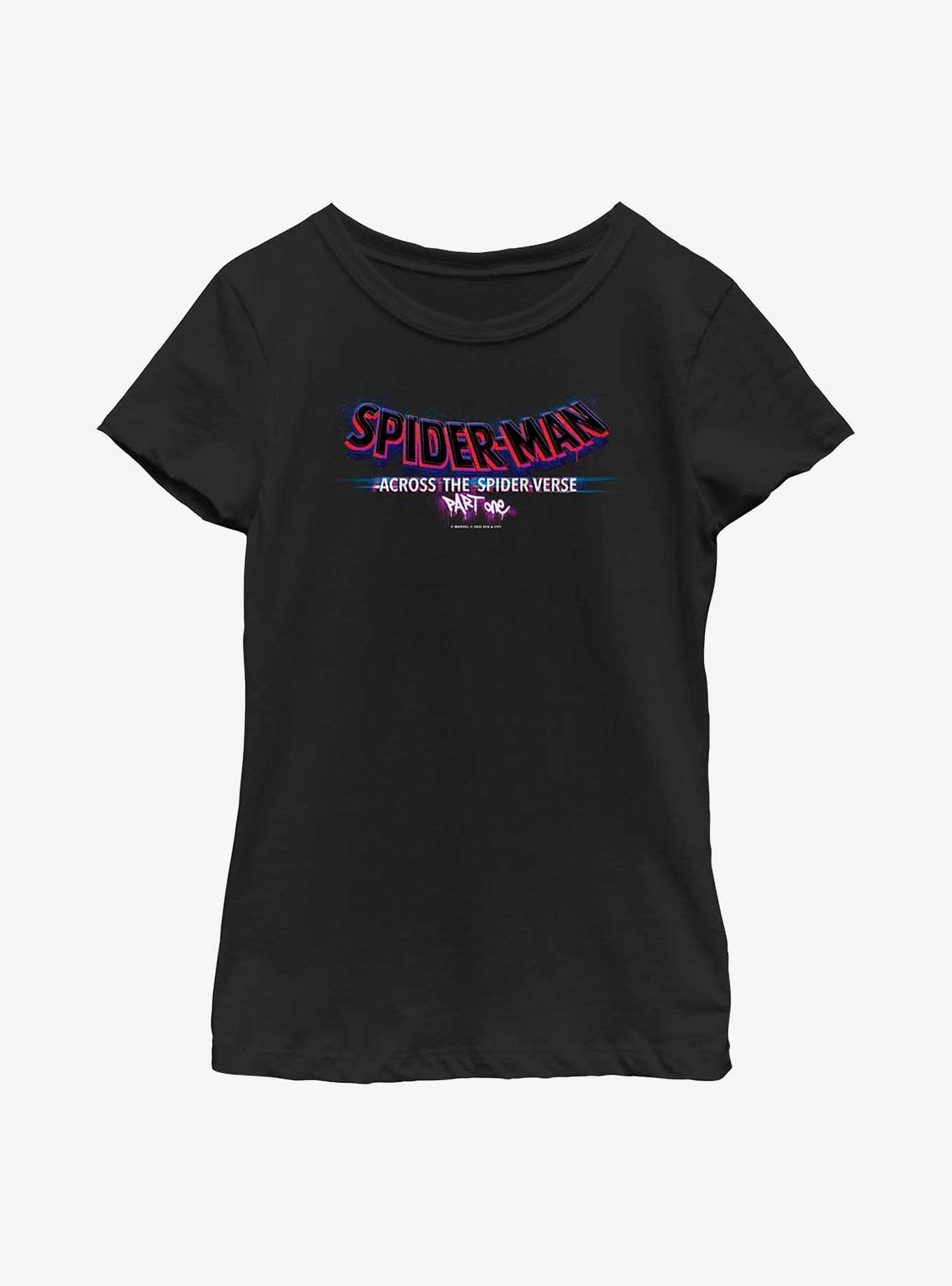 Marvel Spider-Man: Across The Spiderverse (Part One) Main Logo Youth Girls T-Shirt, BLACK, hi-res view 1