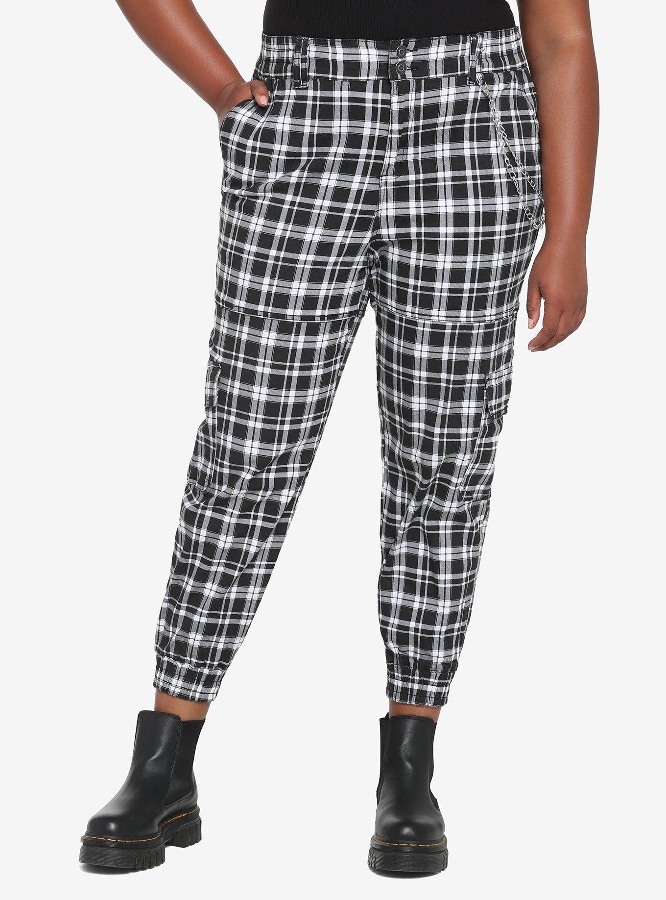 Black & White Plaid Chain Girls Jogger Pants