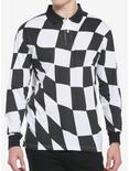Black & White Checkered Long-Sleeve Polo Shirt, BLACK  WHITE, hi-res