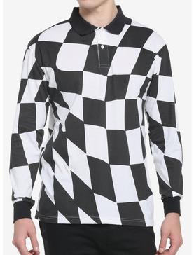 Black & White Checkered Long-Sleeve Polo Shirt, , hi-res
