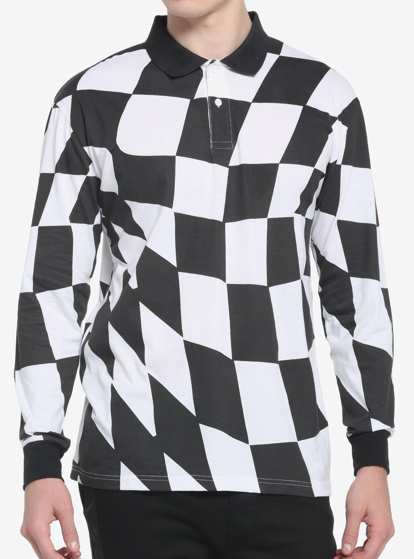 Checkered long 2024 sleeve polo