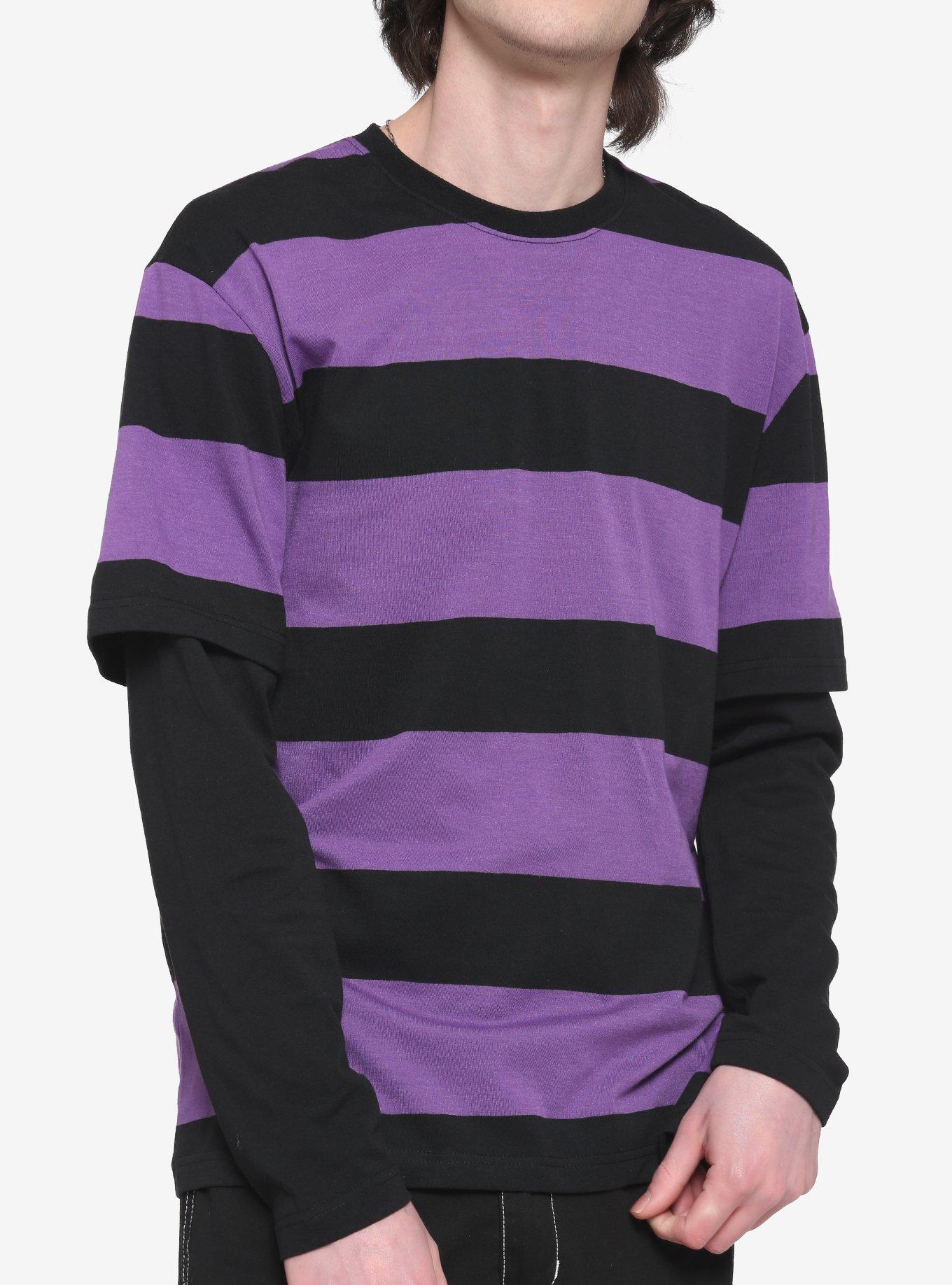 Purple & Black Stripe Long Sleeve T Shirt | Hot Topic