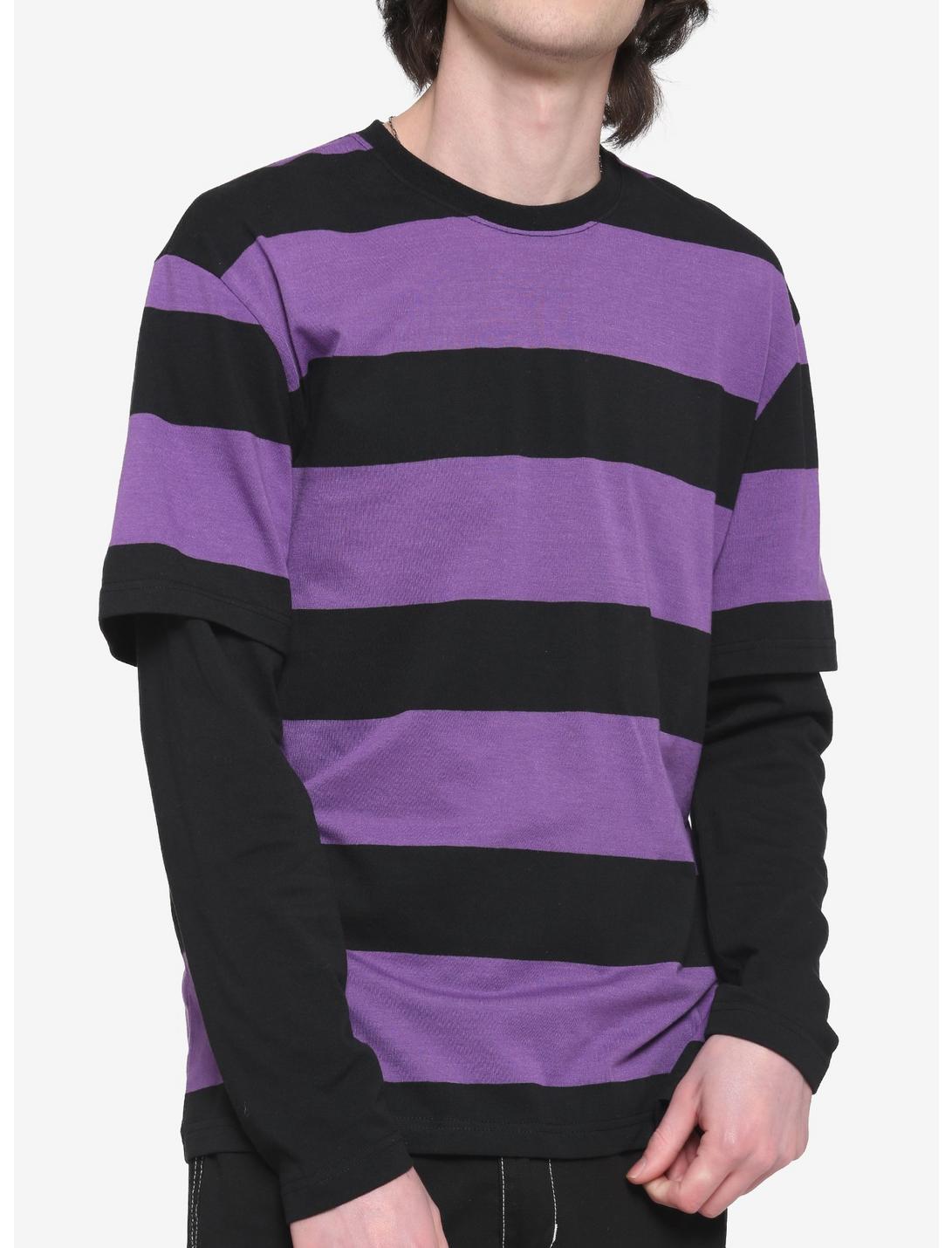Purple & Black Stripe Twofer Long-Sleeve T-Shirt | Hot Topic