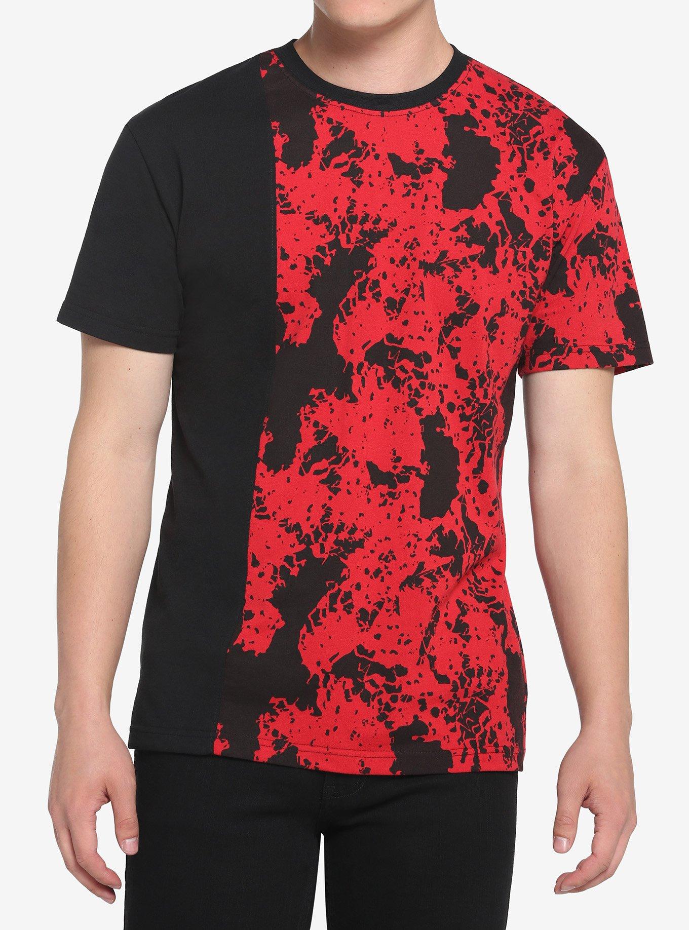 Red & Black Tie-Dye Side Split T-Shirt, BLACK  RED, hi-res