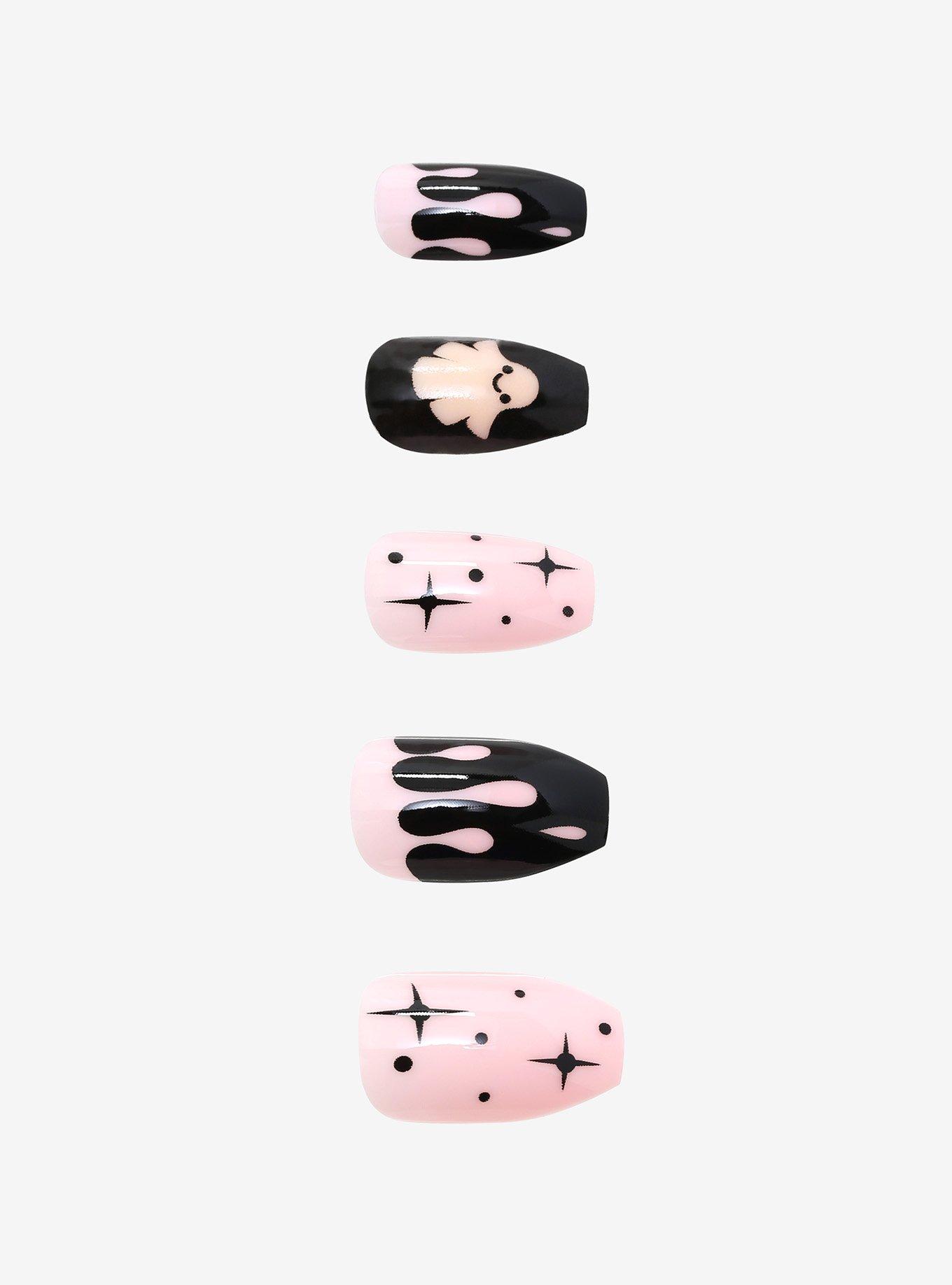Pastel Pink Goth Faux Nail Set, , hi-res