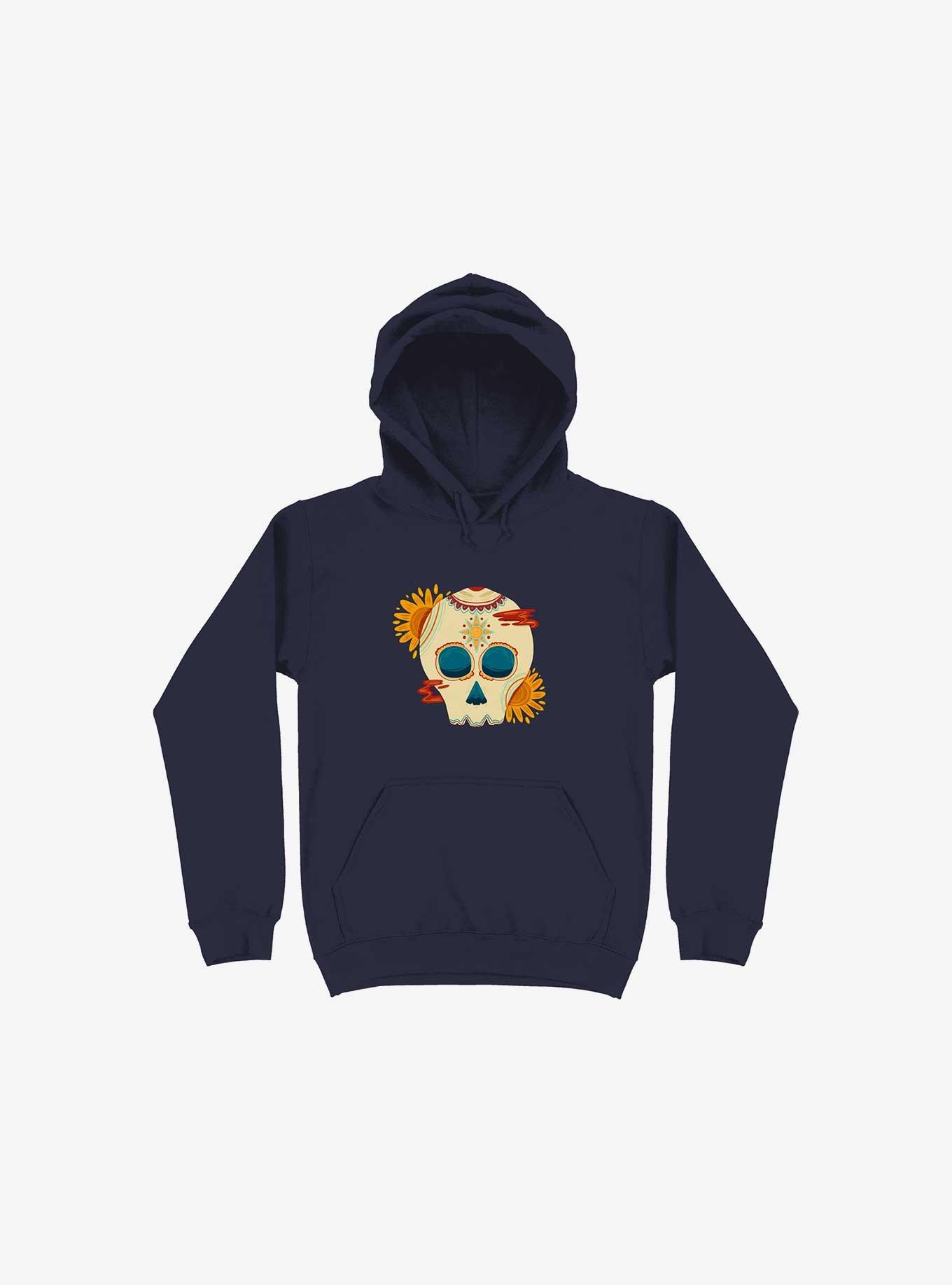 Skull Illustration Hoodie, NAVY, hi-res