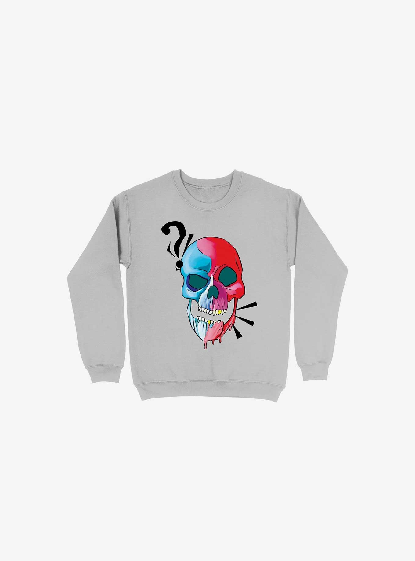 Haaa??? Skull Sweatshirt, SILVER, hi-res