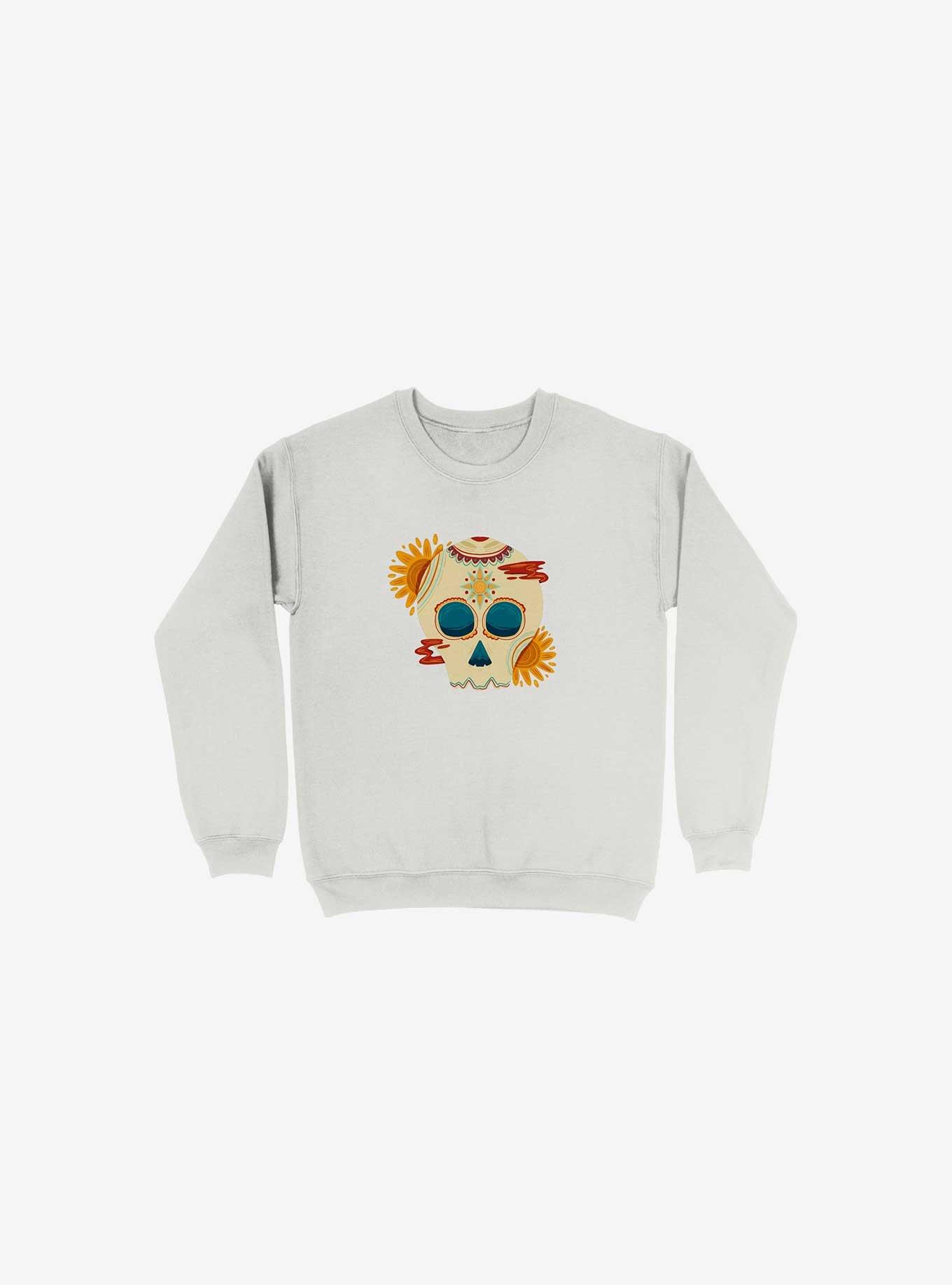 Skull Illustration Sweatshirt, WHITE, hi-res