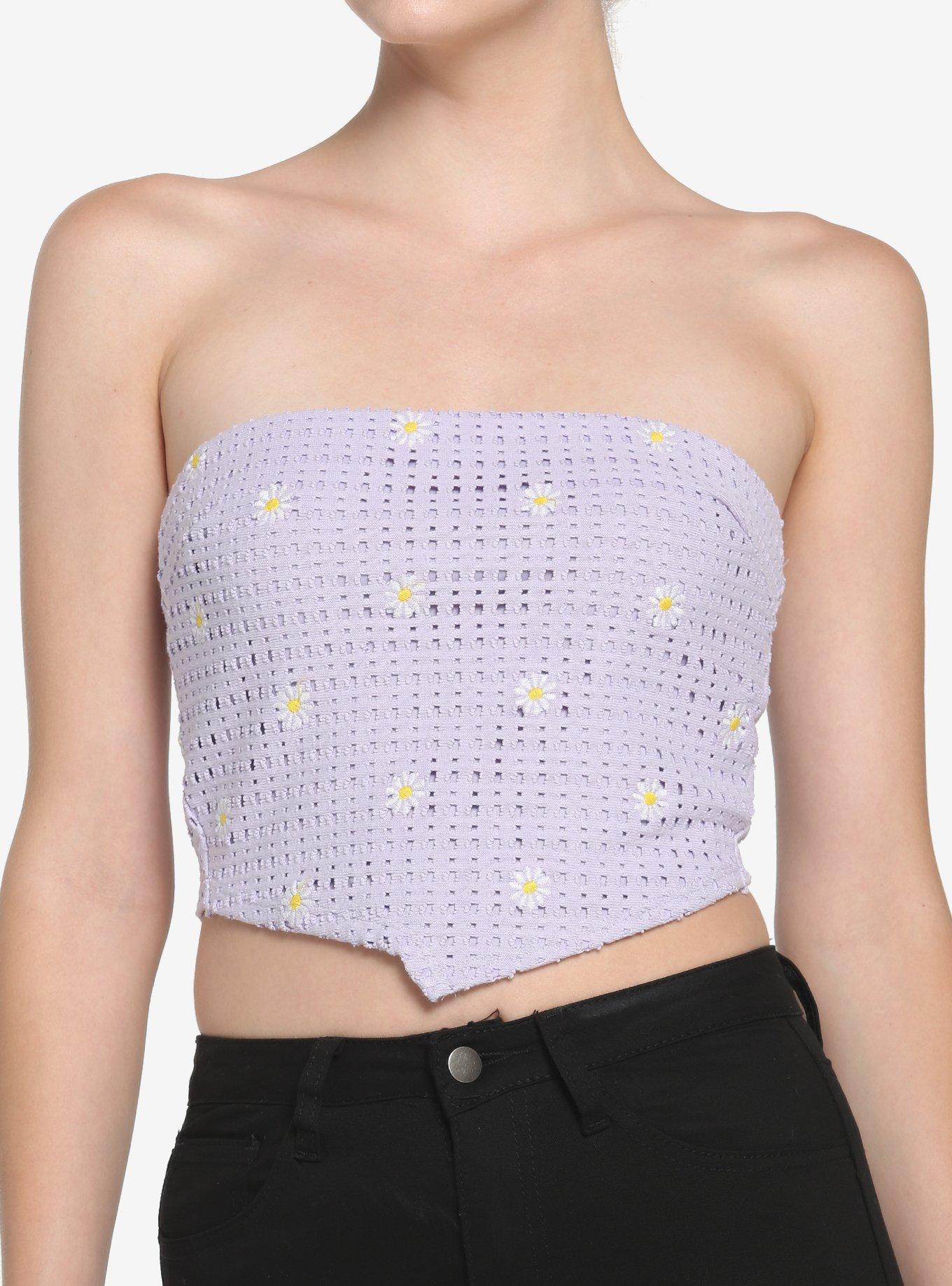 Lavender Daisy Bandana Girls Crop Tube Top, LAVENDER, hi-res