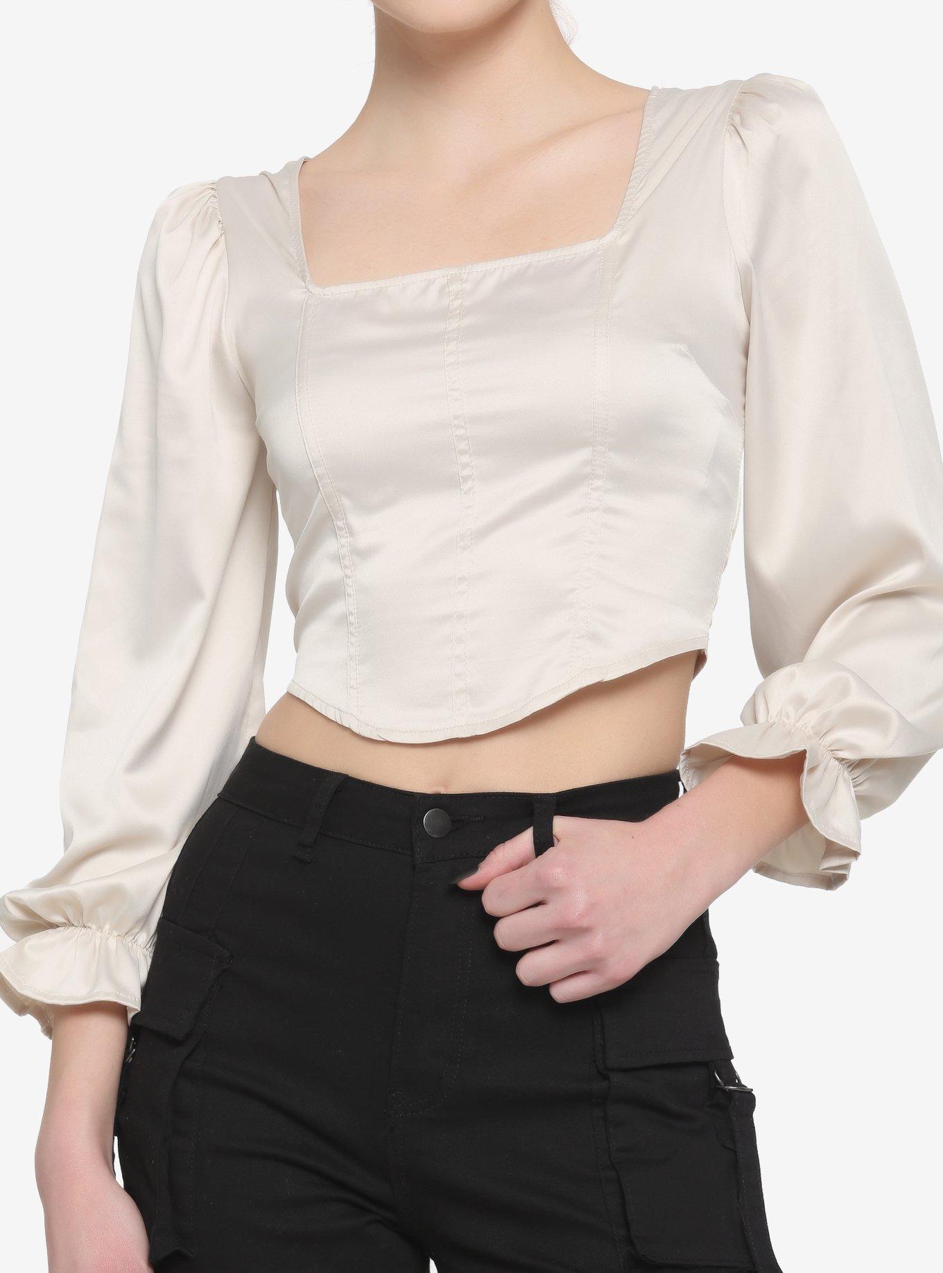 Long Sleeve Cropped Satin Bustier Top