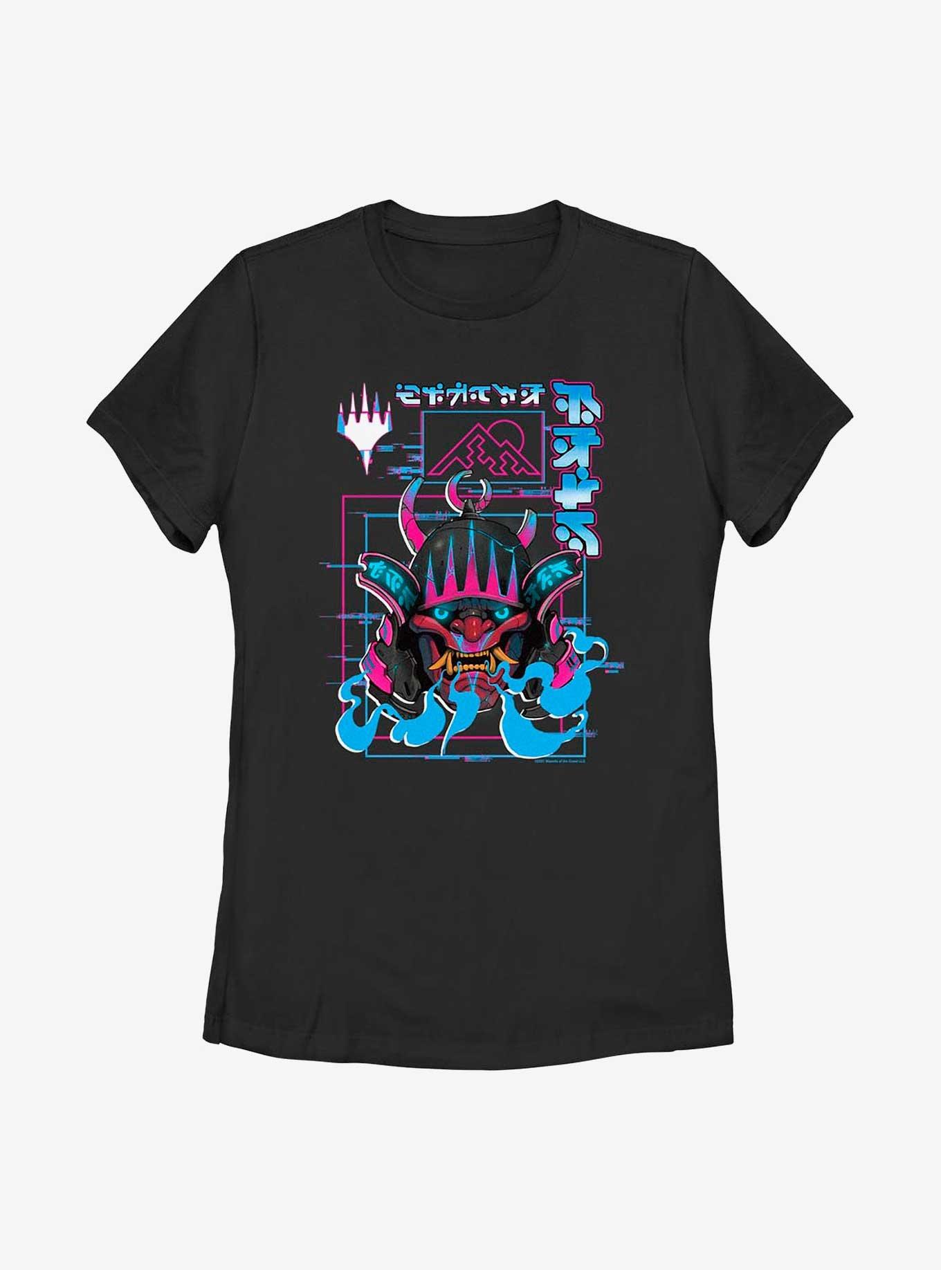 Magic The Gathering Kamigawa: Neon Dynasty Samurai Oni Mask Womens T-Shirt, BLACK, hi-res