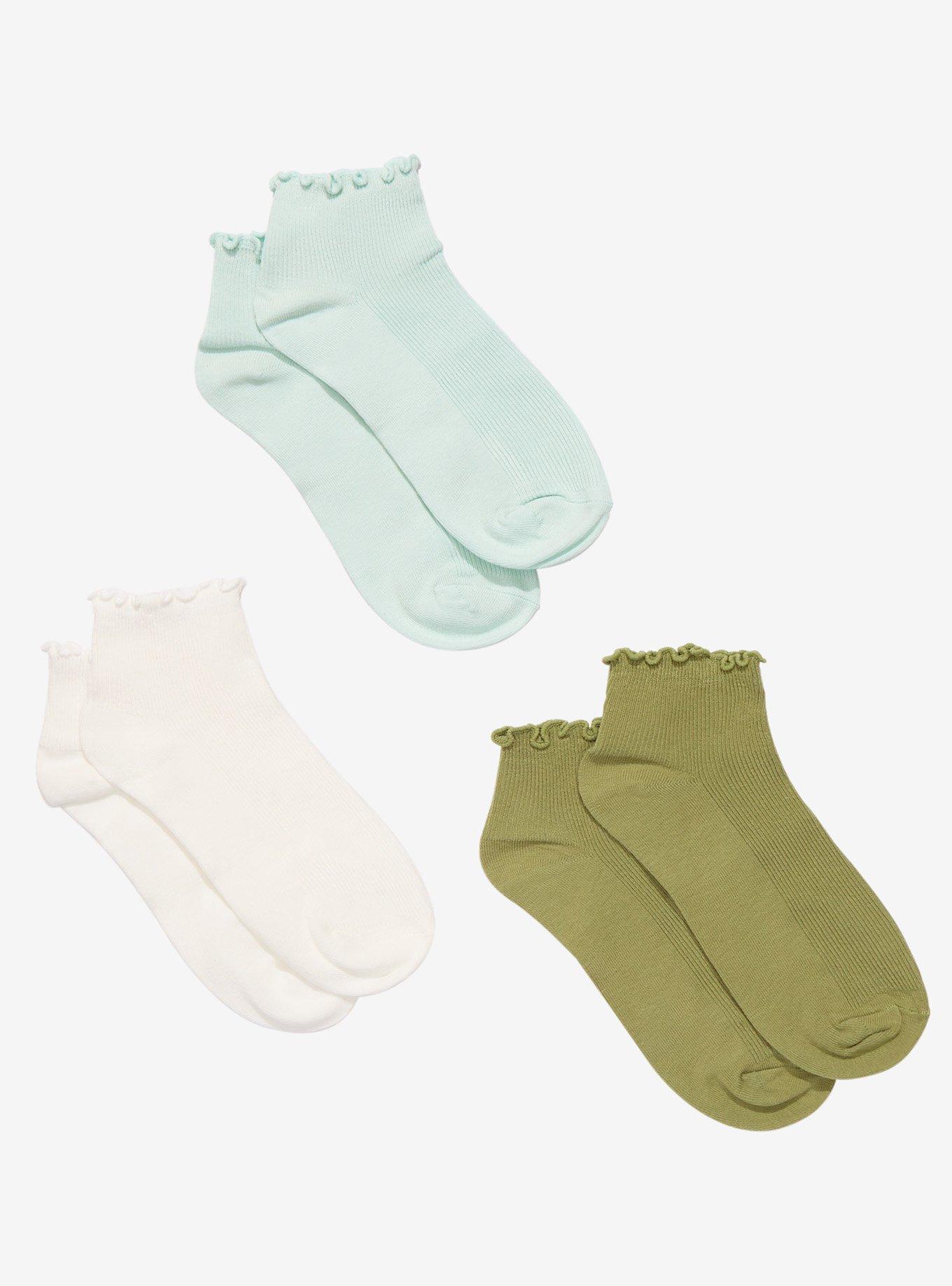 Mint Cream Green Ruffle Ankle Socks 3 Pair, , hi-res