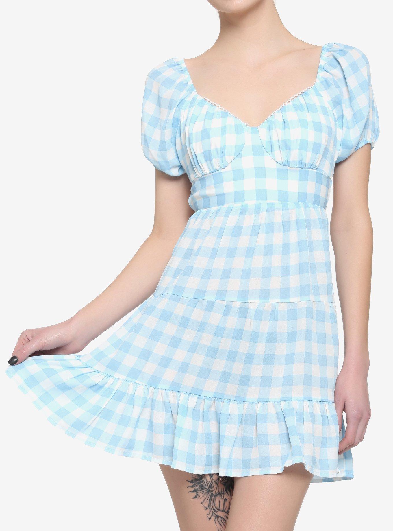Blue & White Gingham Tiered Dress, GINGHAM PLAID, hi-res