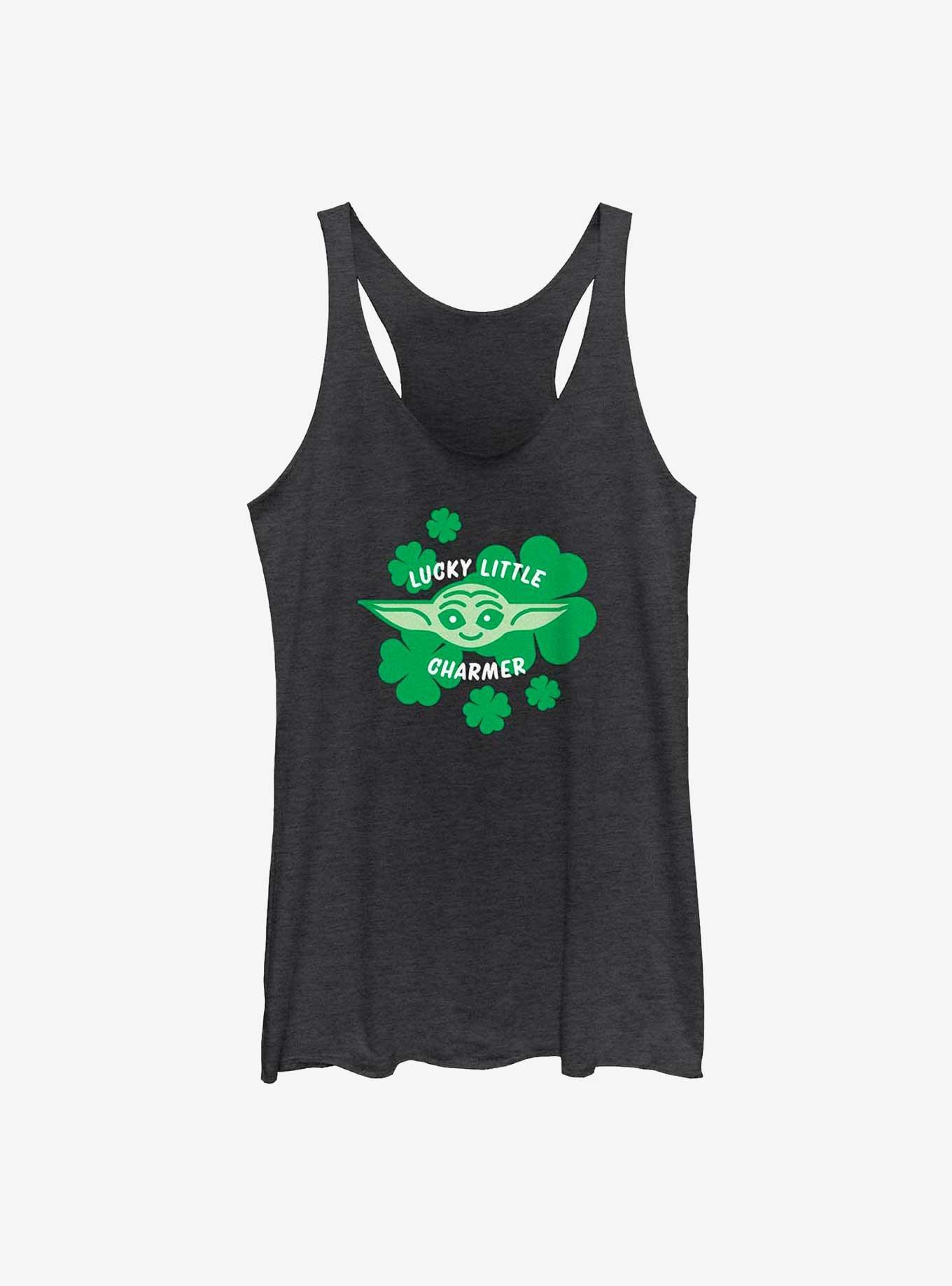 Star Wars The Mandalorian The Child Lucky Charmer Clovers Girls Tank Top, BLK HTR, hi-res