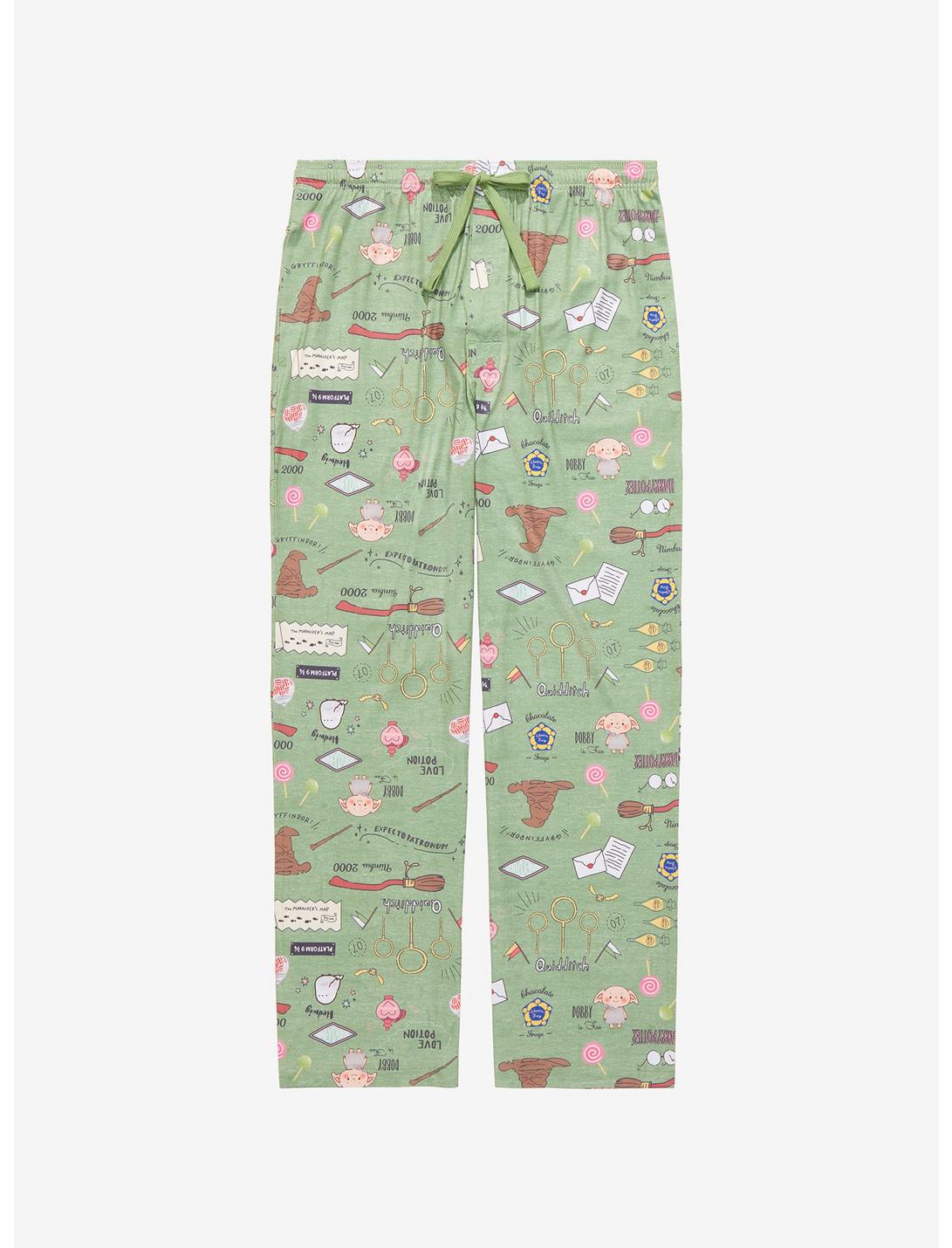 Harry Potter Icons & Items Allover Print Sleep Pants - BoxLunch Exclusive, SAGE, hi-res
