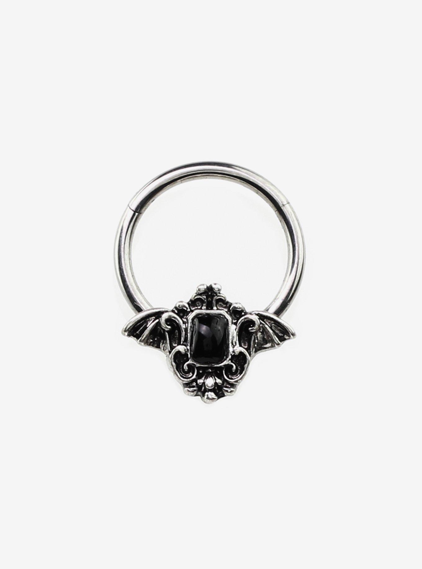 16g Steel Silver Black Bat Gem Seamless Hinged Clicker, , hi-res