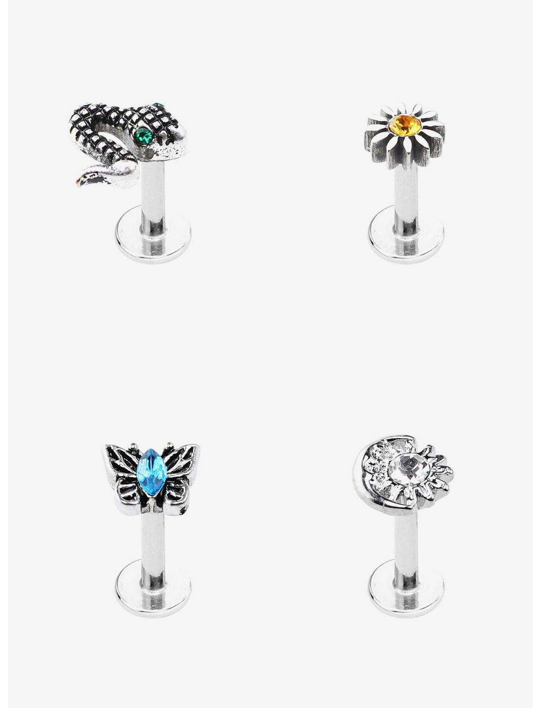 Steel Silver Butterfly Snake Labret 4 Pack, SILVER, hi-res