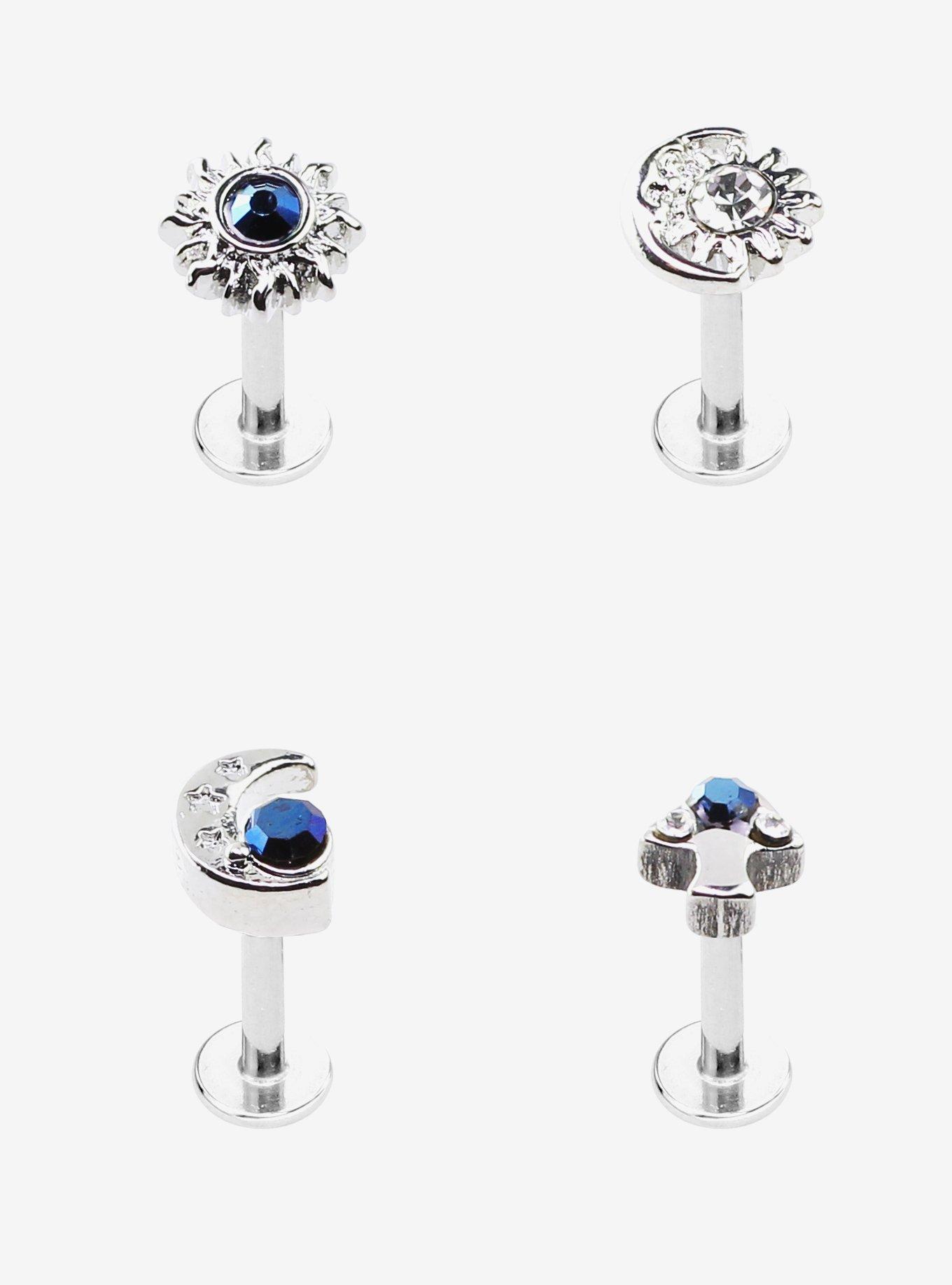 Steel Silver Celestial Blue Gem Labret 4 Pack, , hi-res