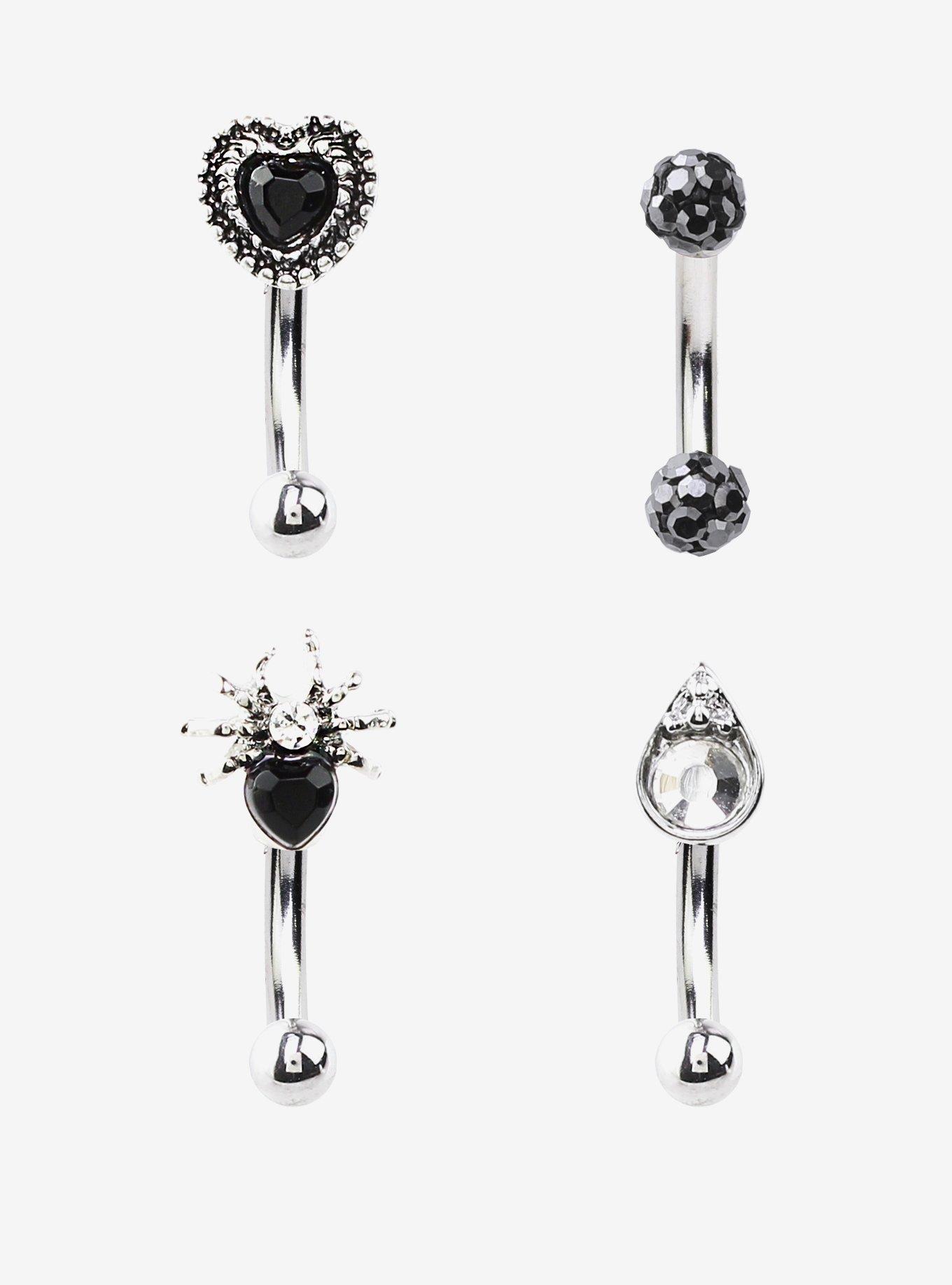 Steel Silver Heart Eyebrow Barbell Set 4 Pack | Hot Topic