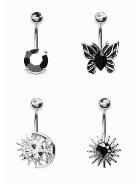 14G Steel Silver Celestial Butterfly Navel Barbell 4 Pack, , hi-res