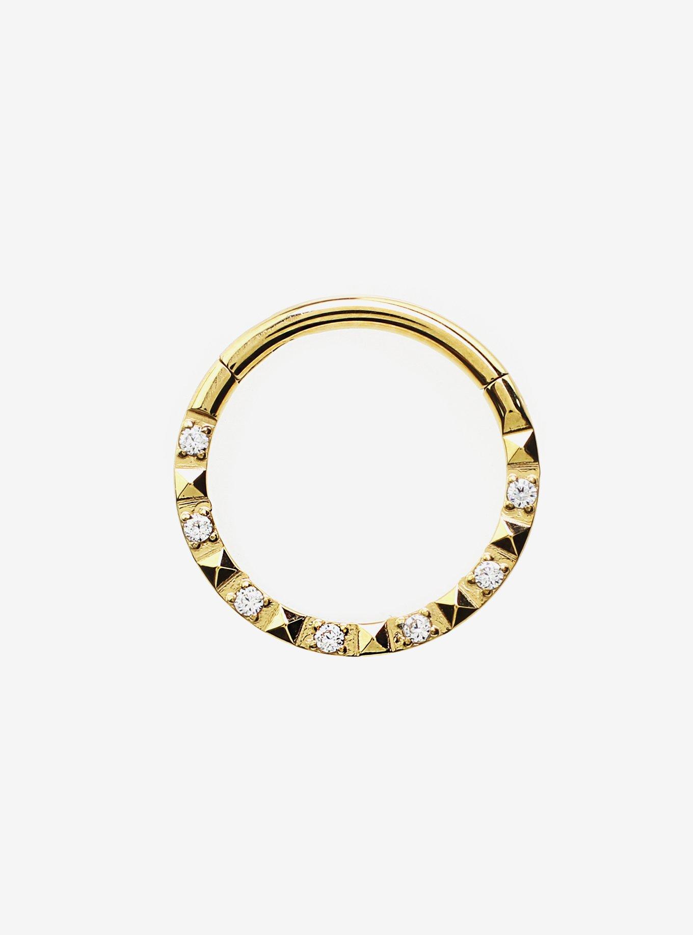 16G Steel Gold CZ Septum Clicker, , hi-res