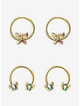 Steel Gold Bejeweled Butterflies Curved Barbell & Captive Hoop 4 Pack, , hi-res