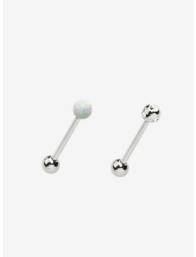 14G Steel Silver Opal Tongue Barbell 2 Pack, , hi-res
