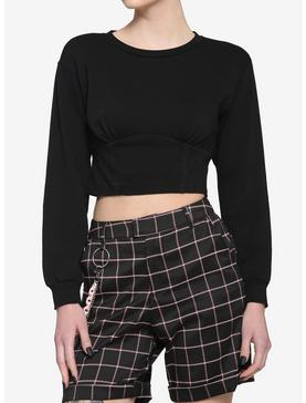 Black Corset Girls Crop Sweatshirt, , hi-res