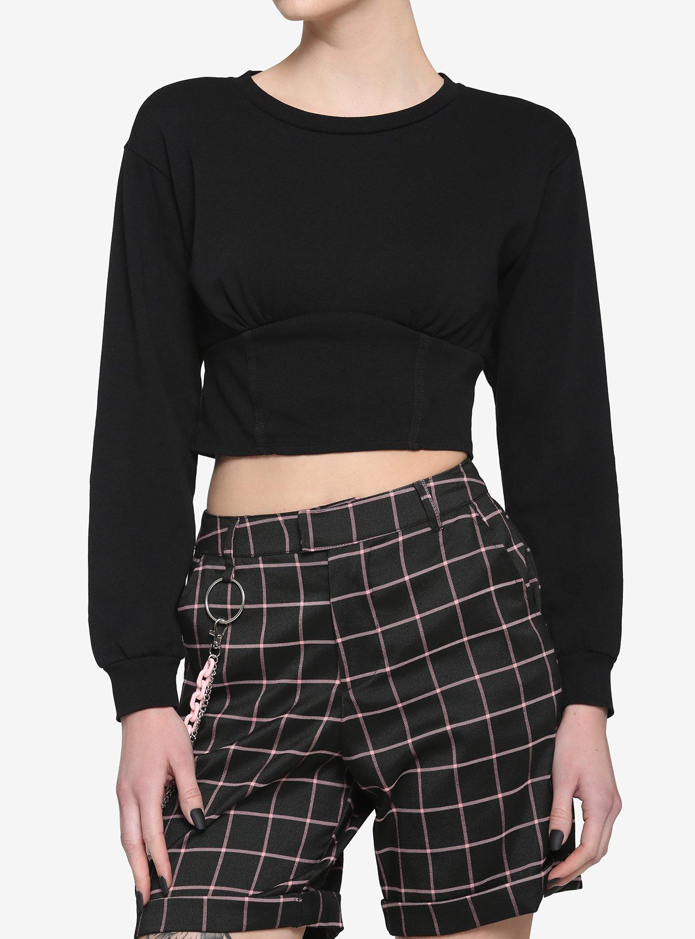 Black Corset Girls Crop Sweatshirt, BLACK, hi-res