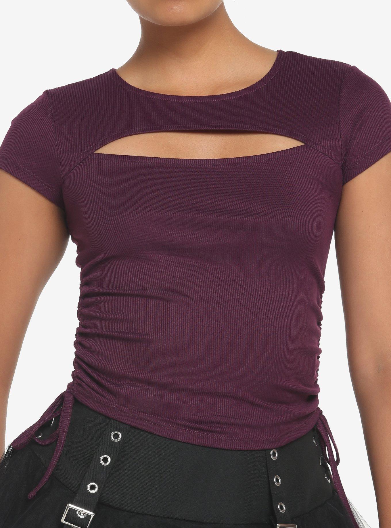 Purple Keyhole Double Ruched Girls Top, , hi-res
