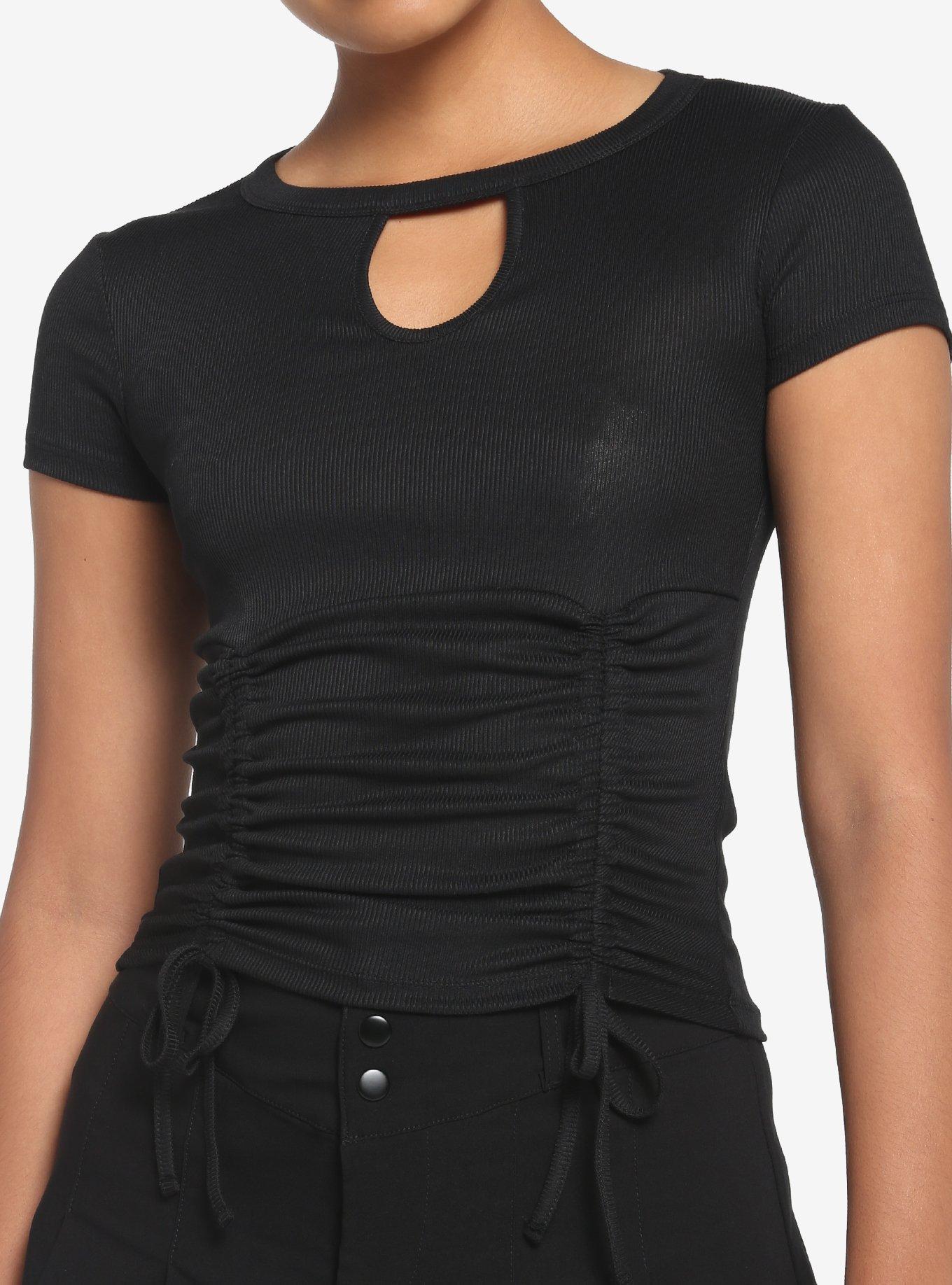 Black Double Ruched Girls Crop Top, BLACK, hi-res