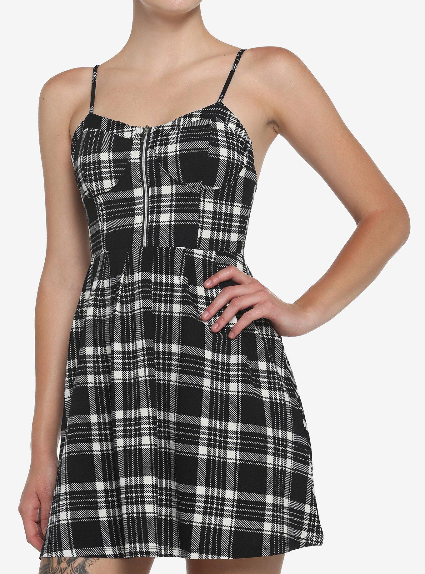 Black & White Plaid Zipper Dress