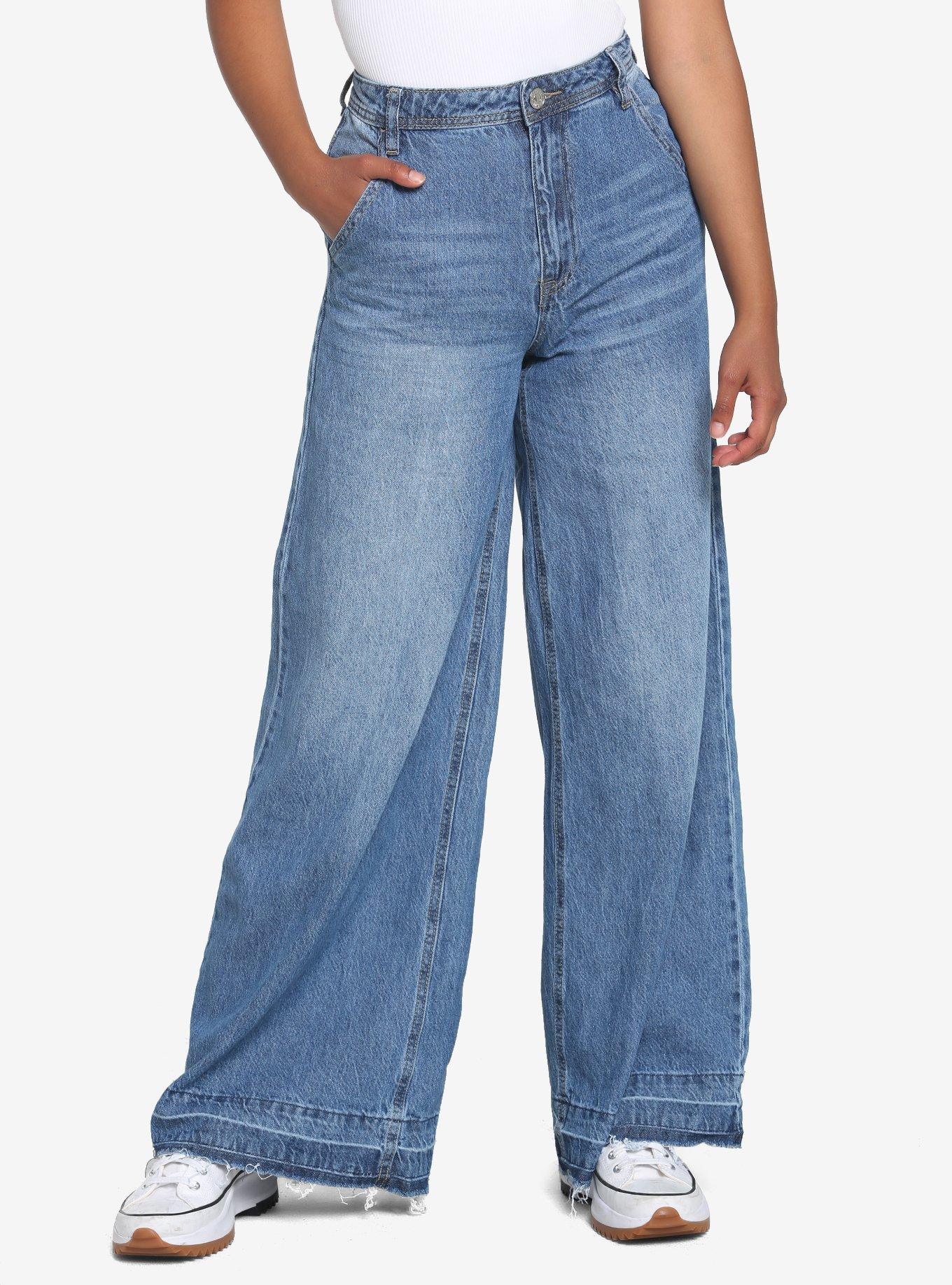Light Wash Wide Leg Denim Pants, , hi-res
