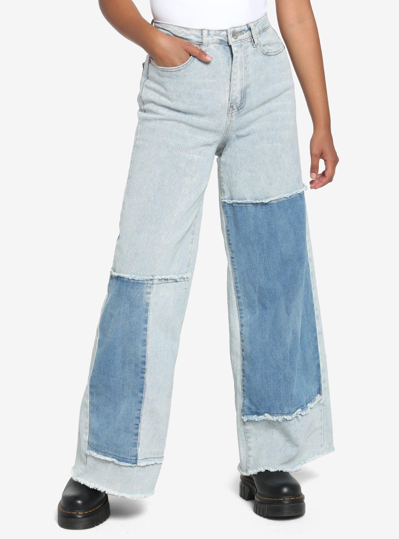 Patchwork Straight Leg Denim Pants, INDIGO, hi-res