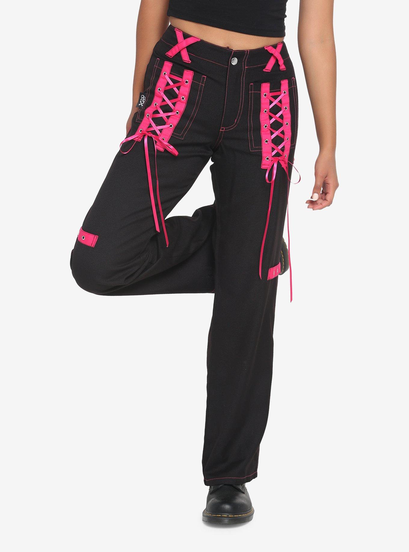 Royal Bones By Tripp Black & Pink Lace-Up Pants | Hot Topic