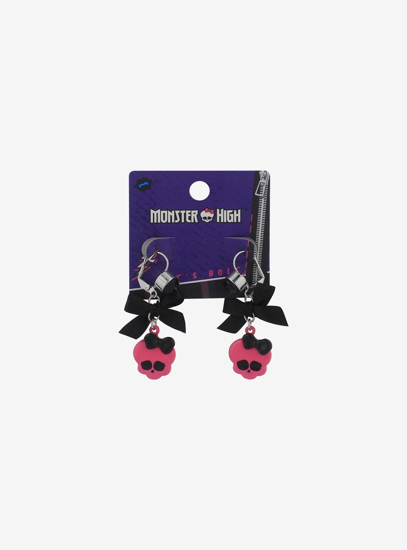 Monster High Skull Bow Hoop Earrings, , hi-res
