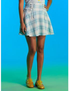 Blue & White Plaid Double Lace-Up Skirt, , hi-res